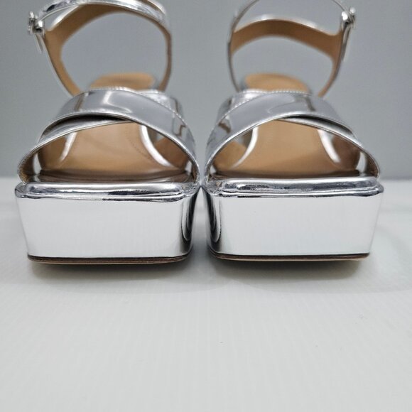 Aeyde Platform Block Heel Sandal Women EU 39 Metallic Silver Leather Ankle Strap - Picture 7 of 16